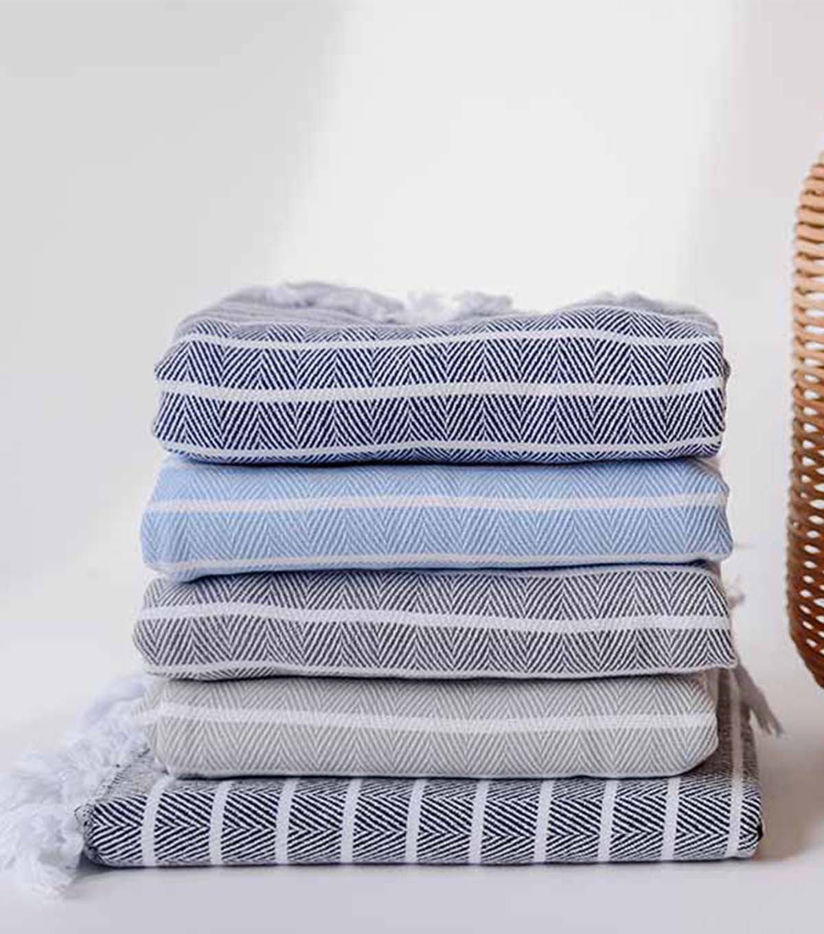 Japanese Linen Kitchen Towel, navy & white stripe